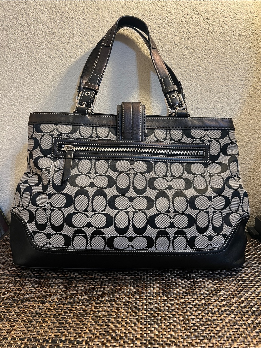 Coach Black and Gray Signature Buckle Tote - Picture 3 of 11